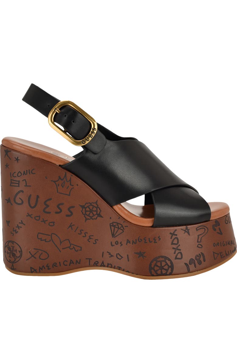 GUESS Yarisel Platform Wedge Sandal, Alternate, color, Black