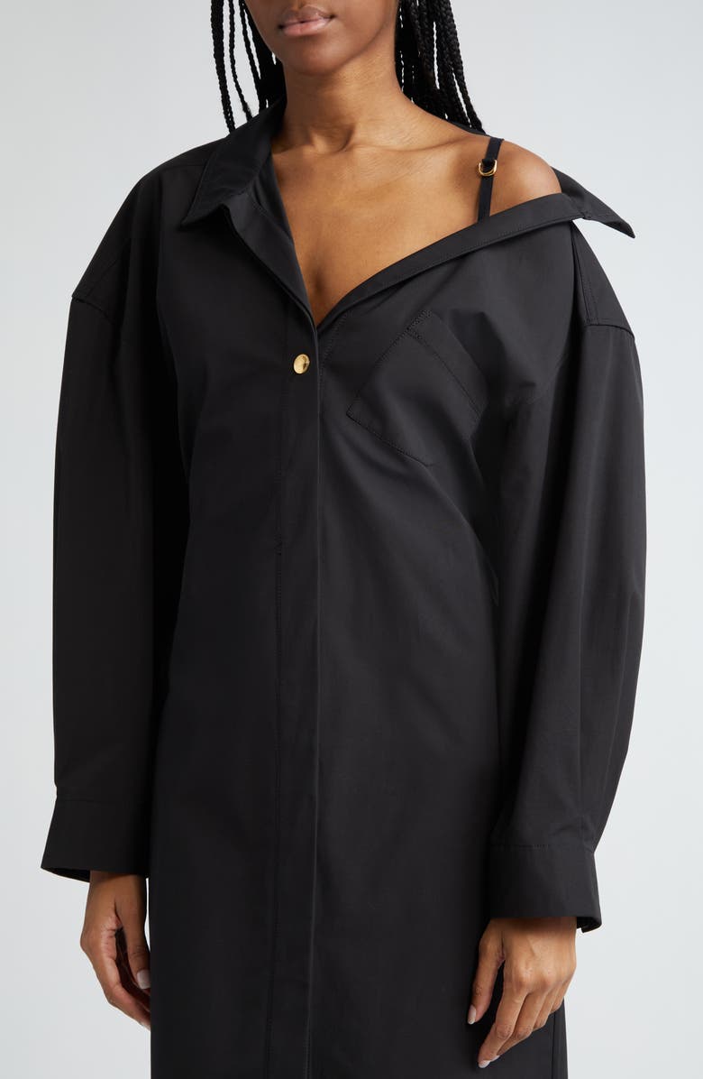 Jacquemus La Robe Chemise Long Sleeve Asymmetric Cotton Poplin Shirtdress, Alternate, color, 