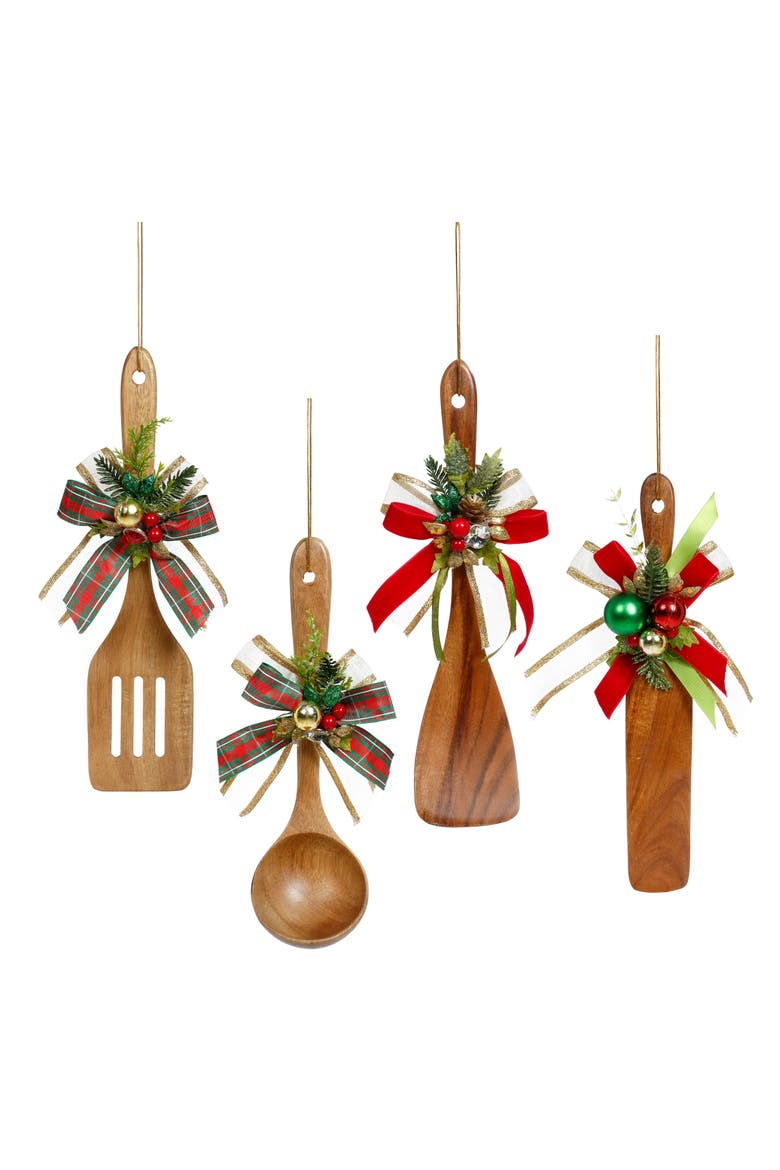 Spoon with Trims Ornament, Set of 4, Main, color, Brown