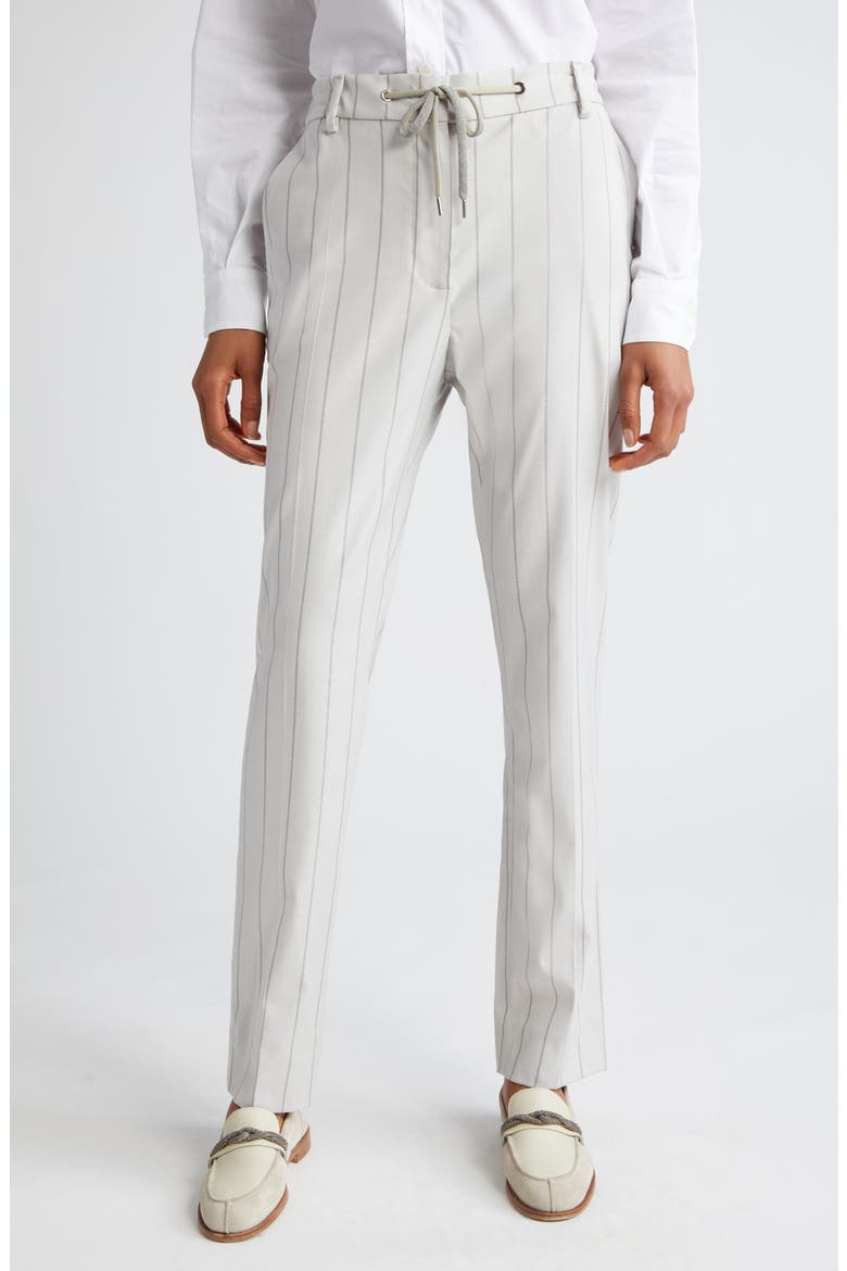 Slim Fit Stripe Drawstring Waist Virgin Wool Blend Pants, Main, color, IVORY