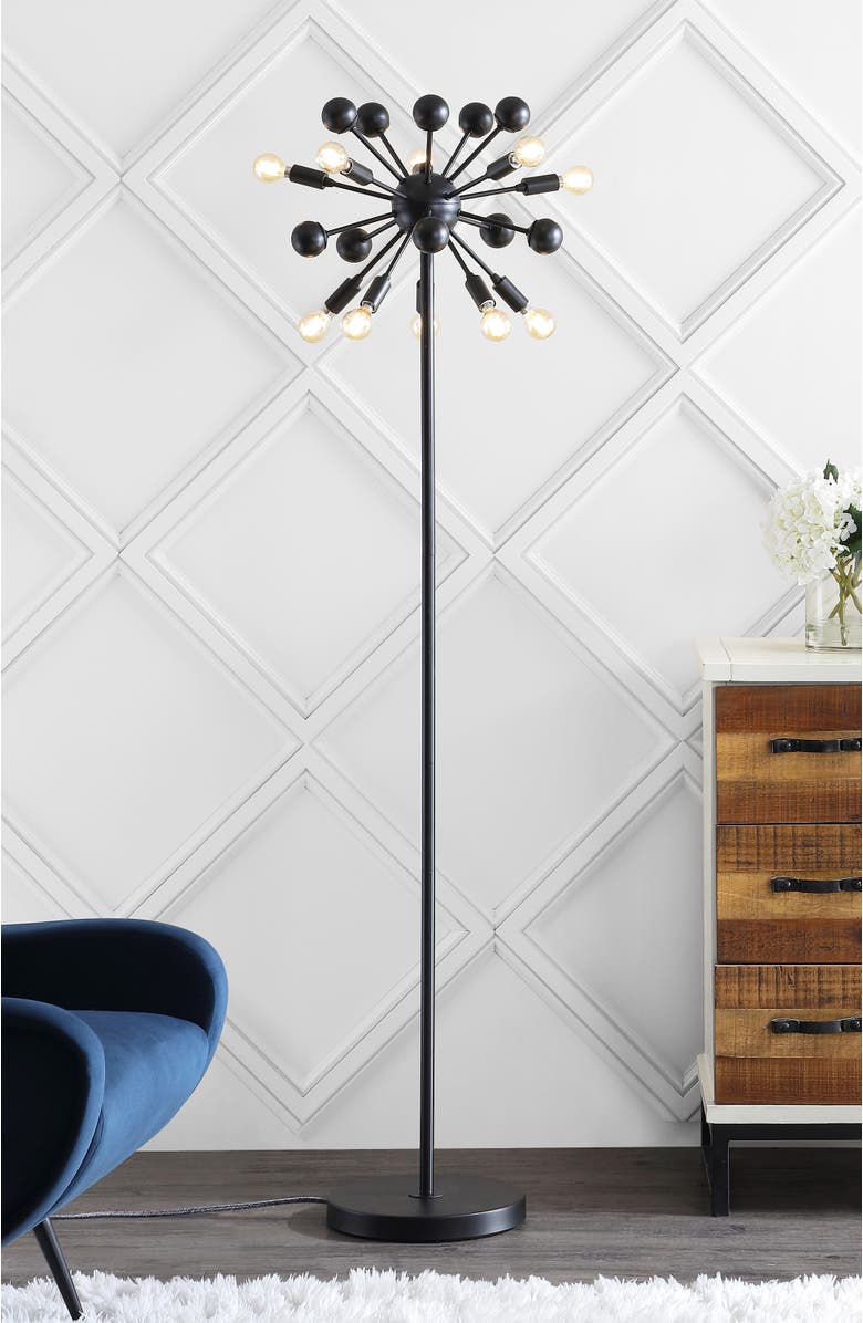 JONATHAN Y Orbit 10-Light 63" Modern Sputnik Metal LED Floor Lamp, Black, Alternate, color, Black