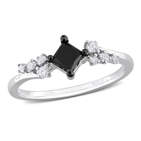 Black & White Diamond Princess-Cut Cluster Ring 14k