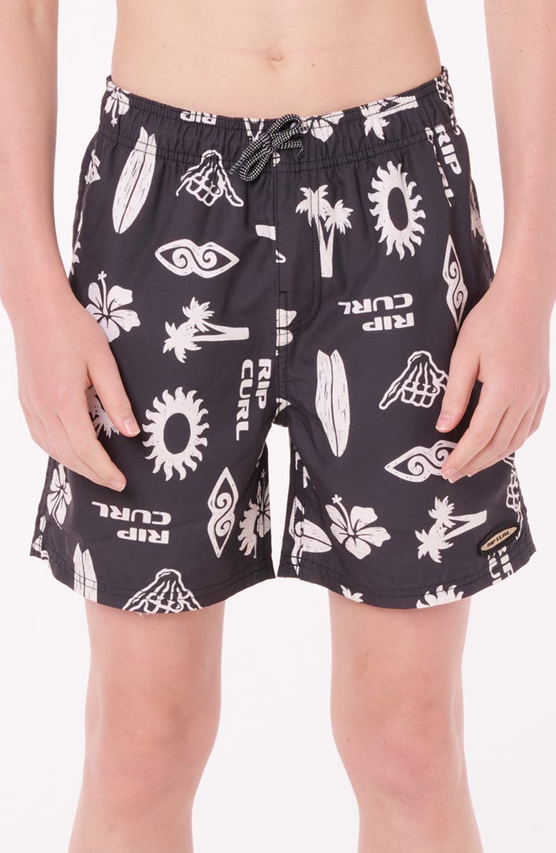 Rip Curl Kids' Island Paradiso Volley Swim Trunks, Alternate, color, Washed Black