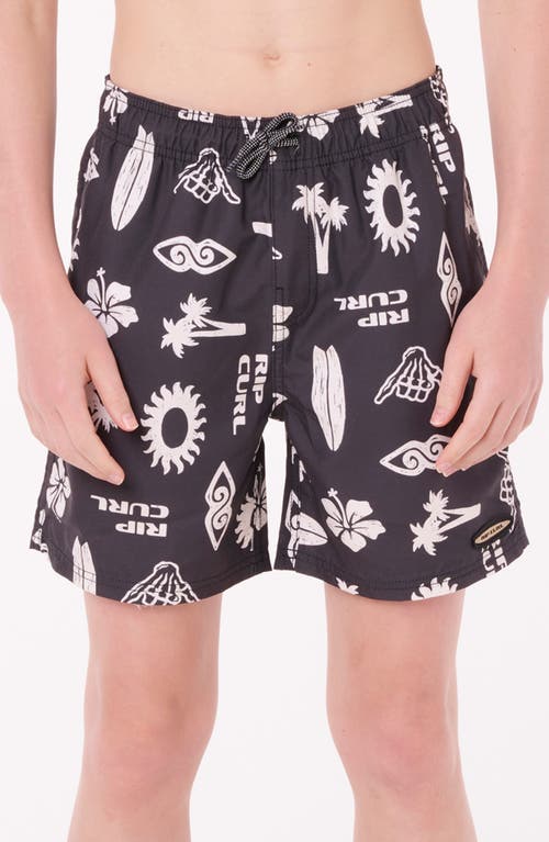 Rip Curl Kids' Island Paradiso Volley Swim Trunks In Black