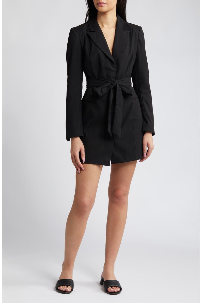 Long Sleeve Blazer Minidress, Main, color, BLACK