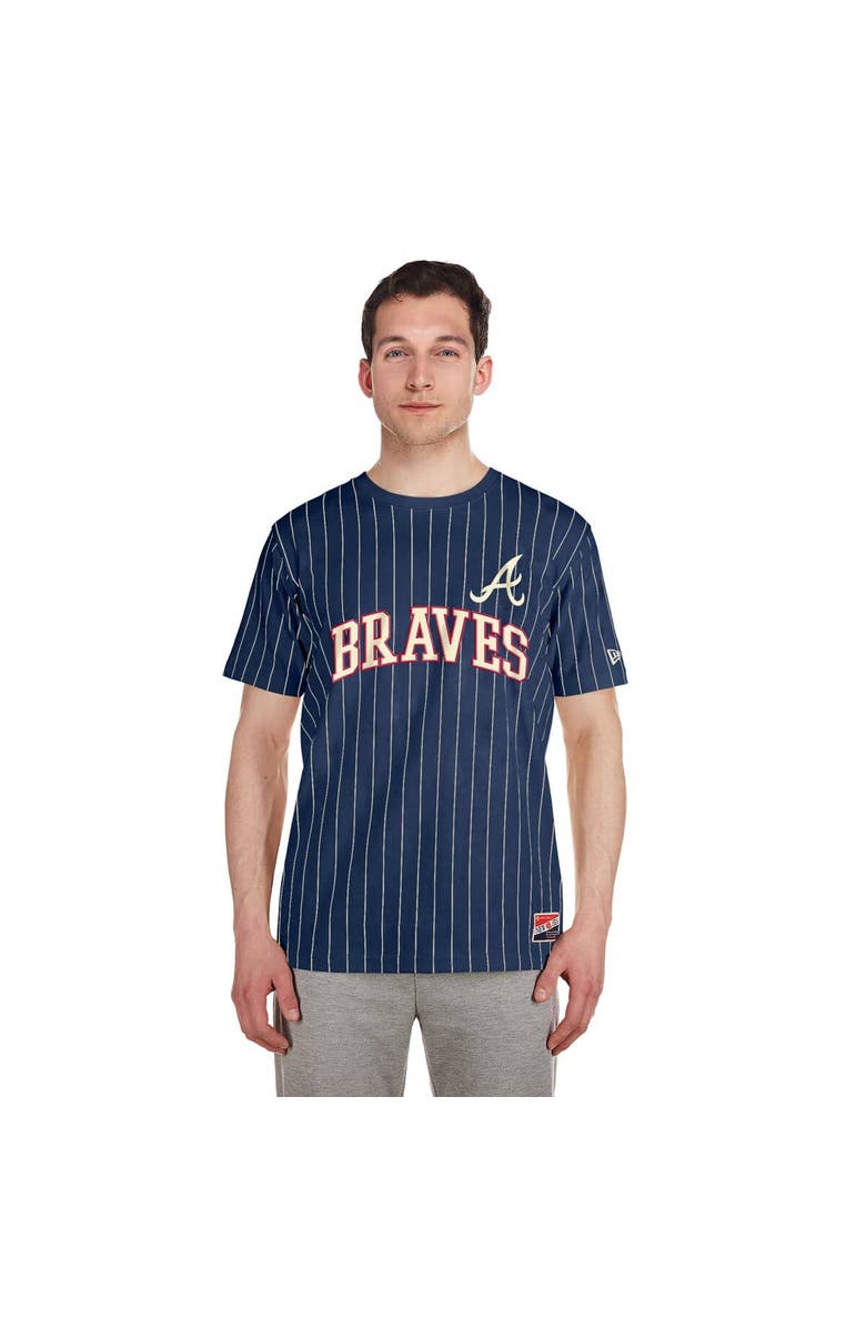 New Era Men's New Era Navy Atlanta Braves Throwback Pinstripe T-Shirt, Alternate, color, 