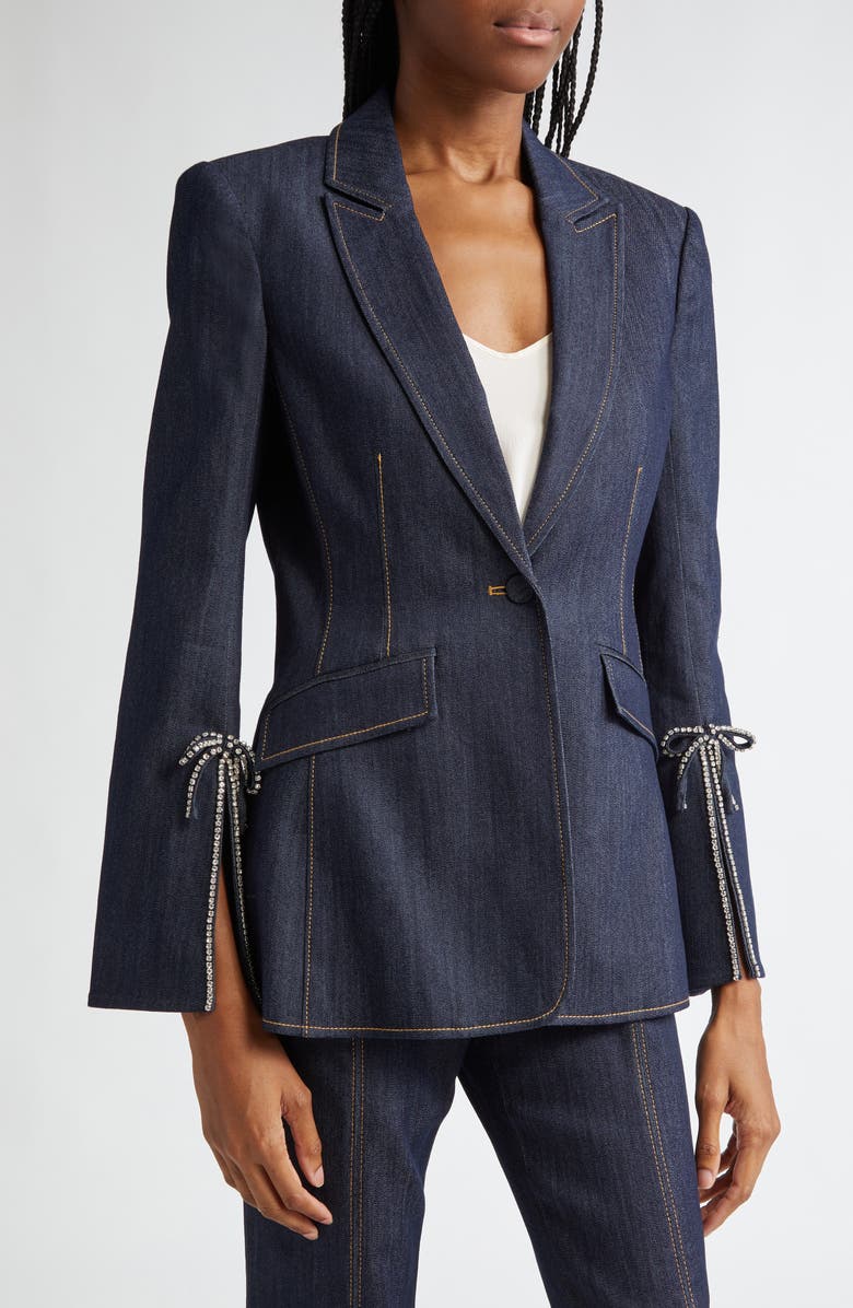 Cinq à Sept Cheyenne Rhinestone Bow Denim Blazer, Alternate, color, Indigo