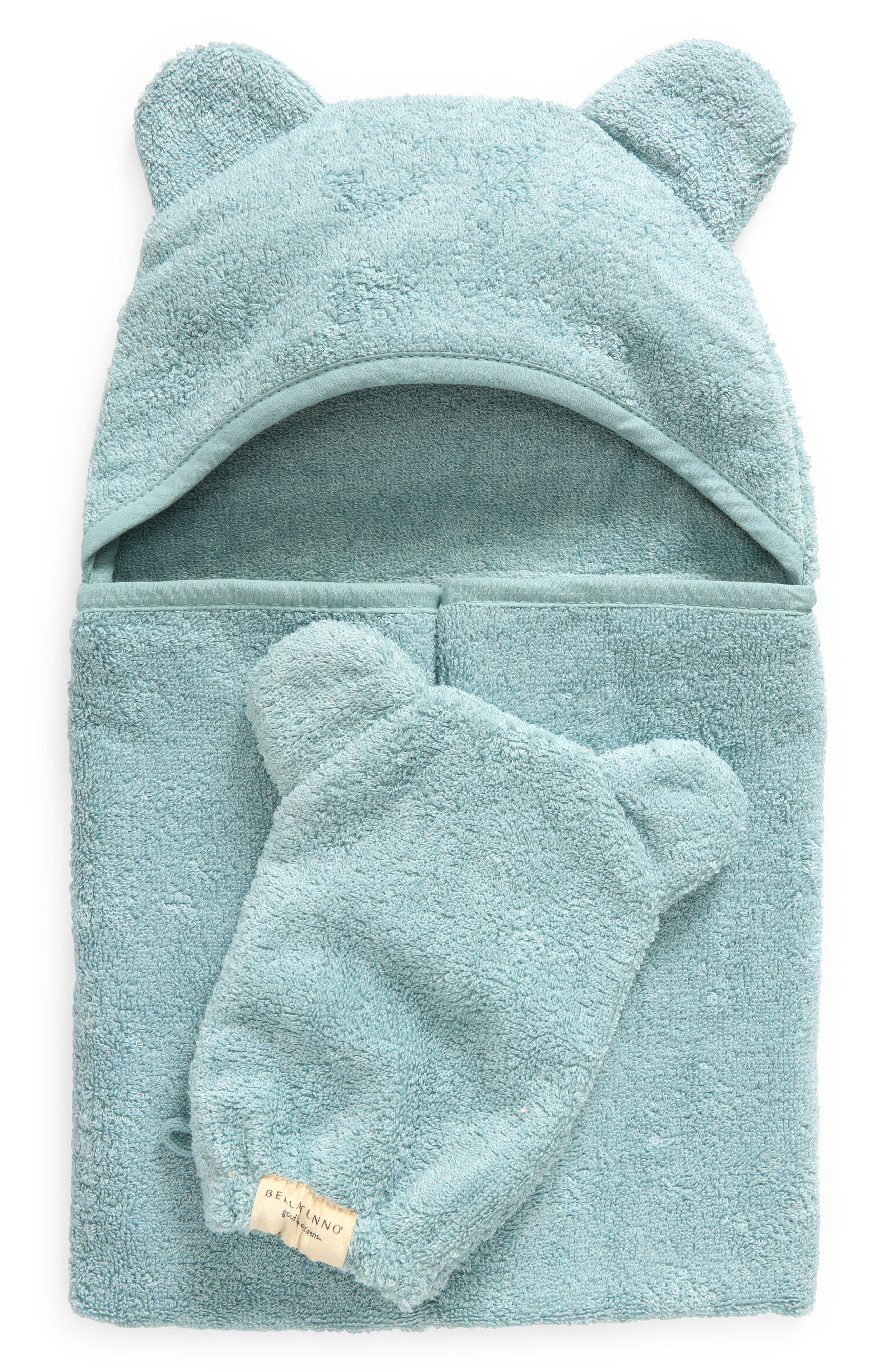 Bella Tunno Hooded Towel & Washing Mitt Set in Fog 