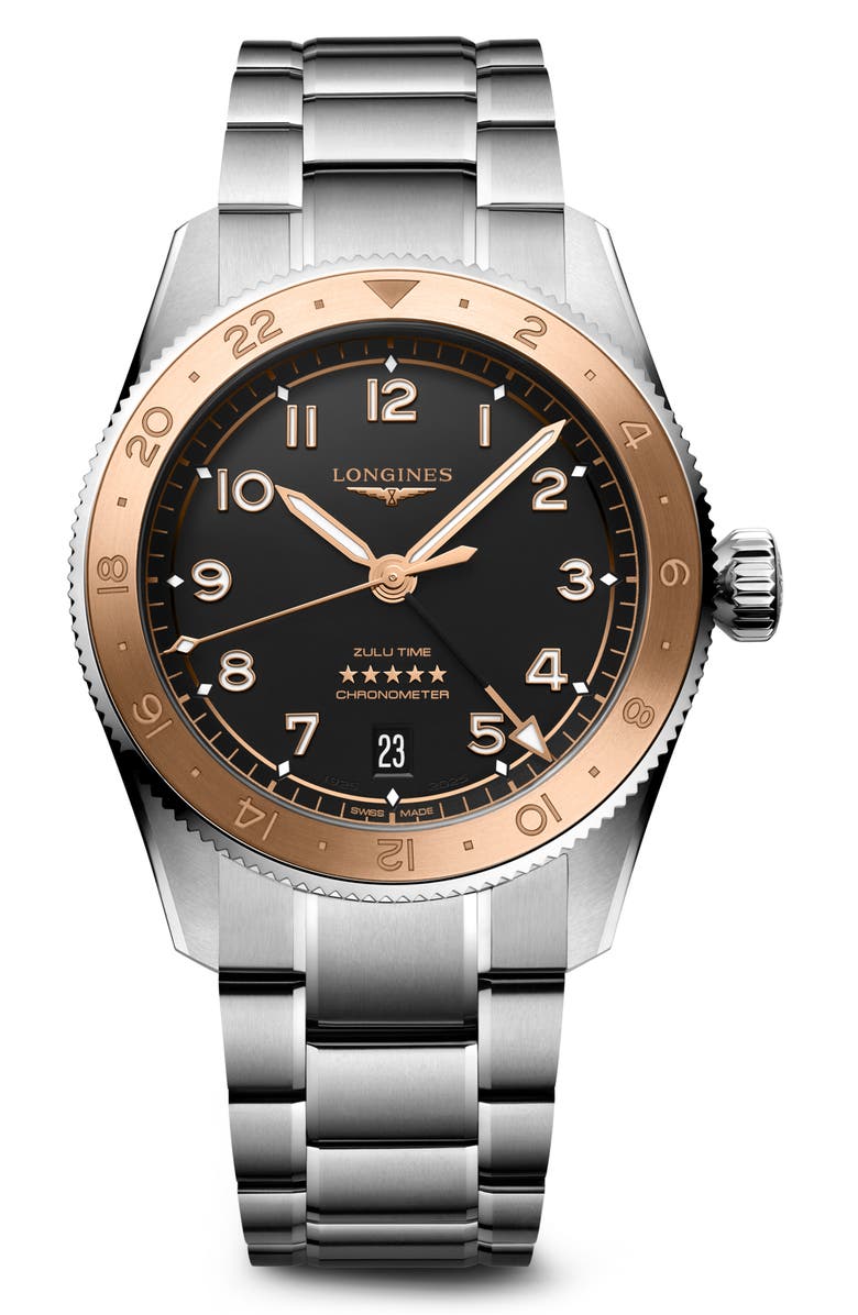 Longines Spirit Zulu Time 1925 GMT Automatic Bracelet Watch, 39mm, Main, color, Black