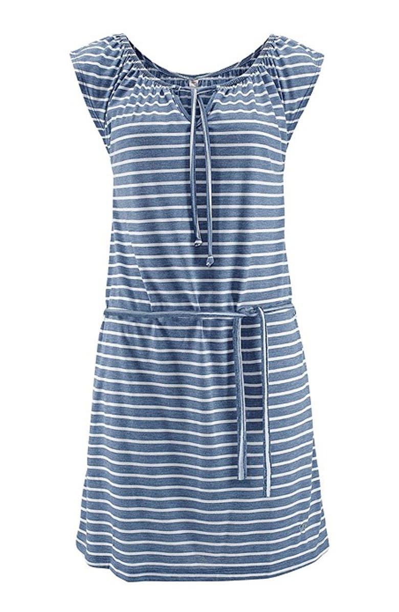 LASCANA Women's Tie Neckline Dress, Alternate, color, Blue & White