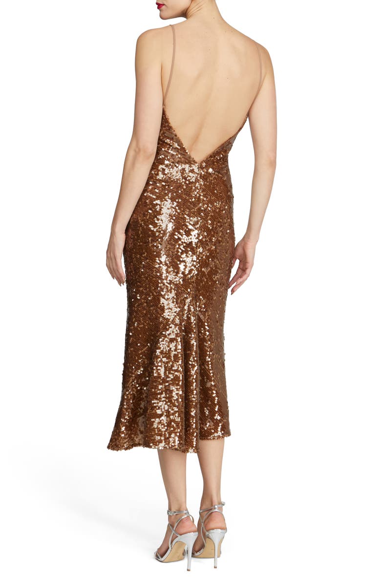 HALSTON Yvonne Sequin Sleeveless Midi Dress, Alternate, color, Tobacco Bronze