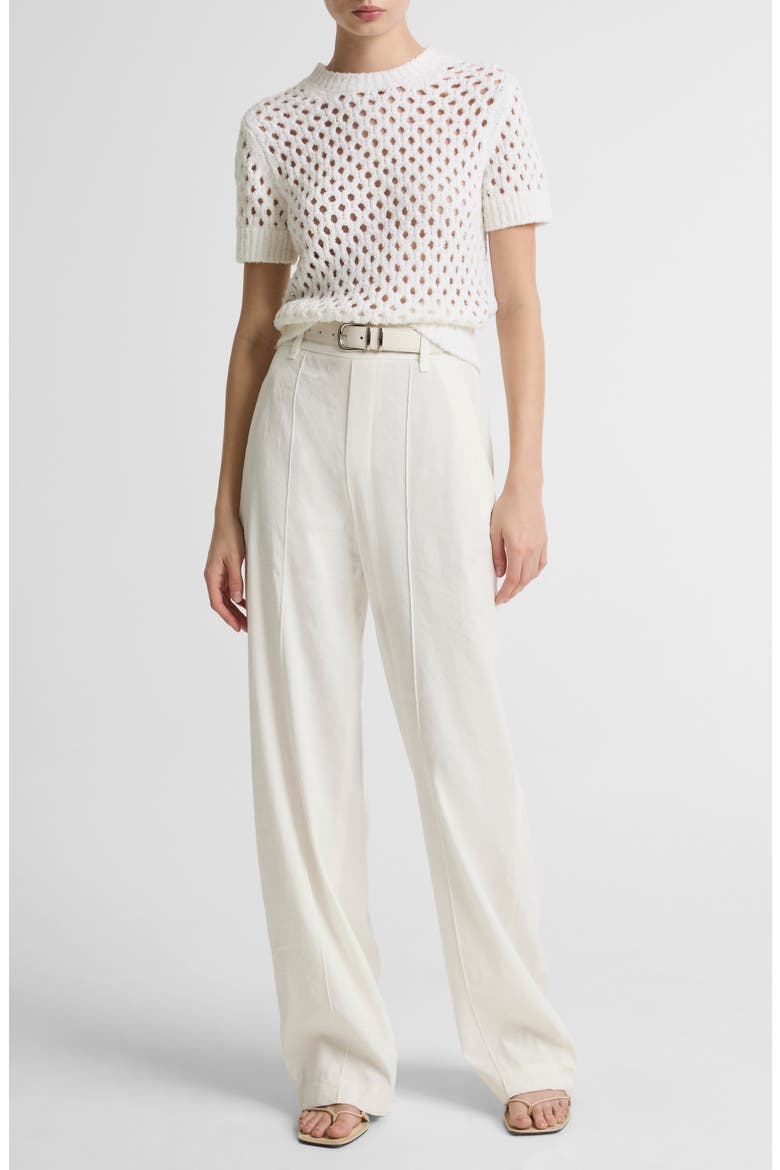Boxy Honeycomb Knit Short Sleeve Sweater, Alternate, color, OPTIC WHITE
