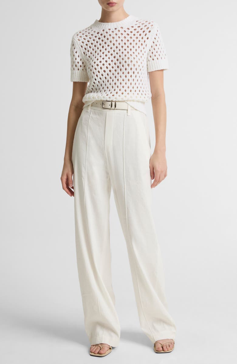 Vince Boxy Honeycomb Knit Short Sleeve Sweater, Alternate, color, Optic White