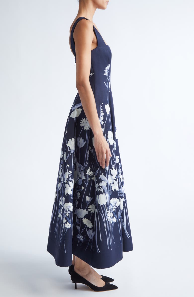 Lela Rose Floral Faille Fit & Flare Dress, Alternate, color, Navy Multi