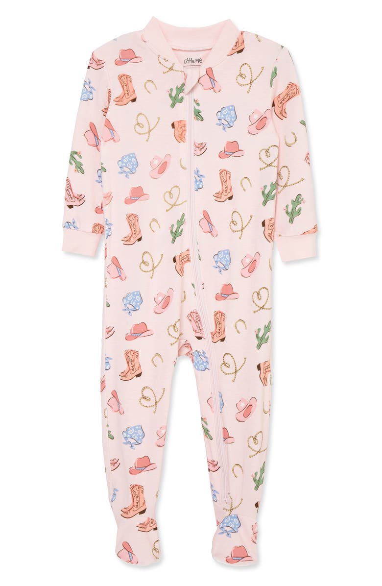Little Me Cowgirl Stretch Viscose One-Piece Footed Pajamas, Main, color, 