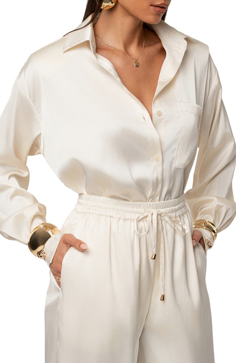 JLUXLABEL Island Ease Satin Shirt, Alternate, color, Ivory
