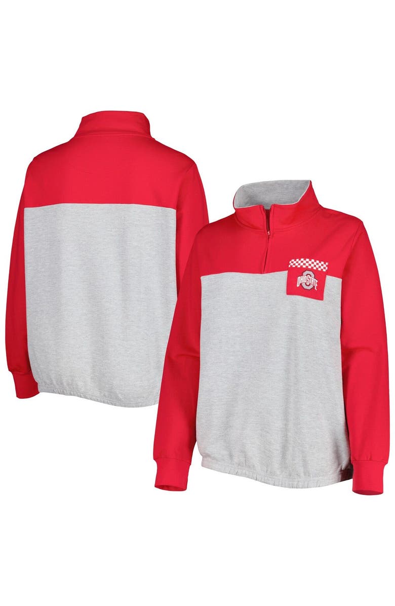 PROFILE Women's Heather Gray/Scarlet Ohio State Buckeyes Plus Size Sideline to Sideline Quarter-Zip Top, Main, color, Scarlet