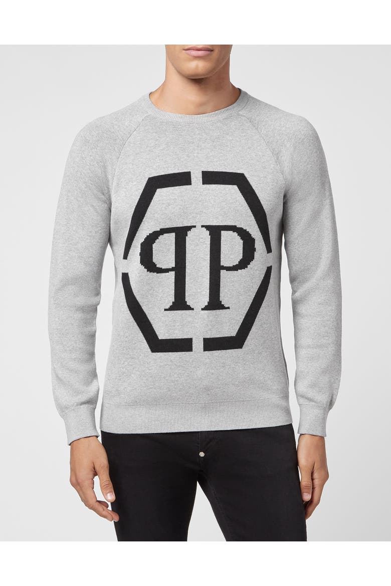 Cotton Pullover Round Neck Ls Men, Main, color, grey