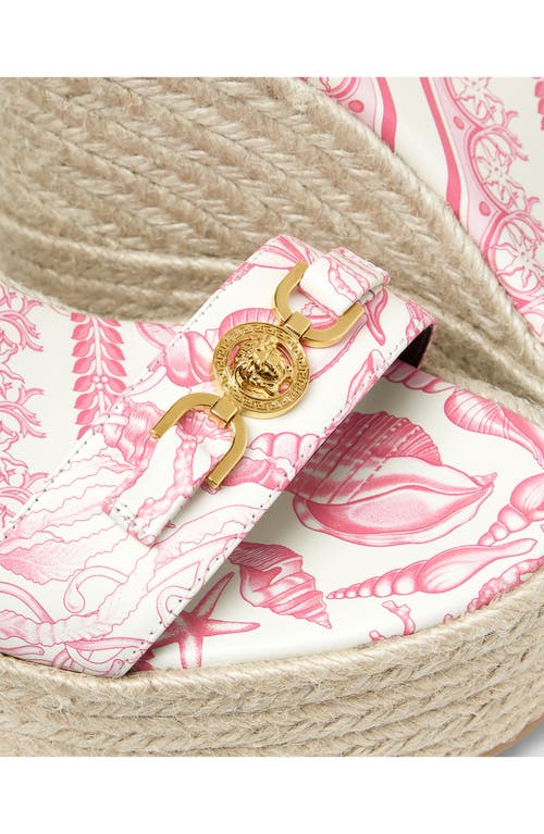 Versace Embellished Printed Leather Espadrille Wedge Sandals In Pink