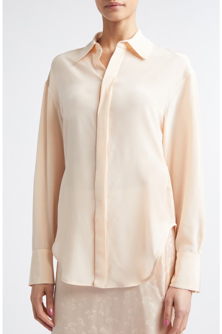 Slim Fit Silk Button-Up Shirt, Alternate, color, BLOSSOM