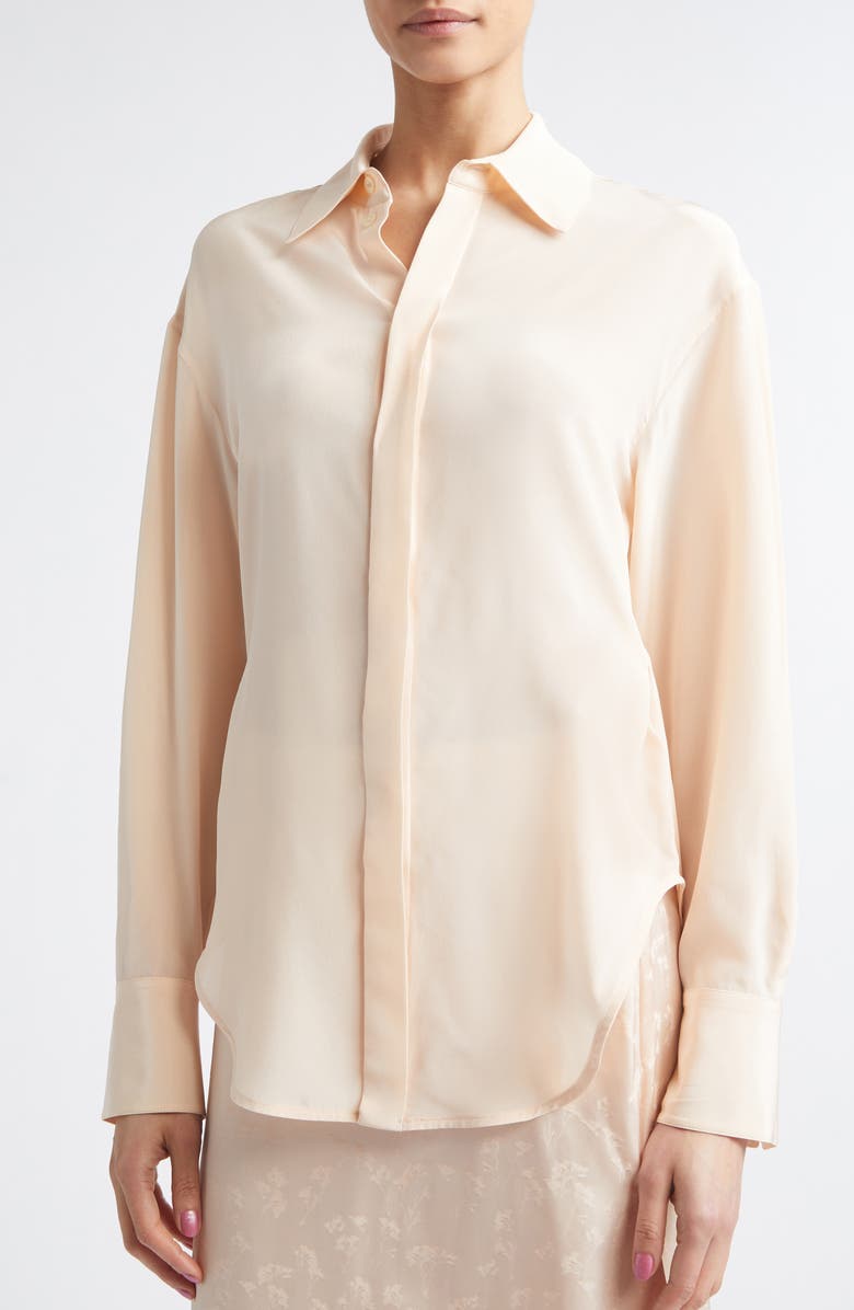 Victoria Beckham Slim Fit Silk Button-Up Shirt, Alternate, color, Blossom
