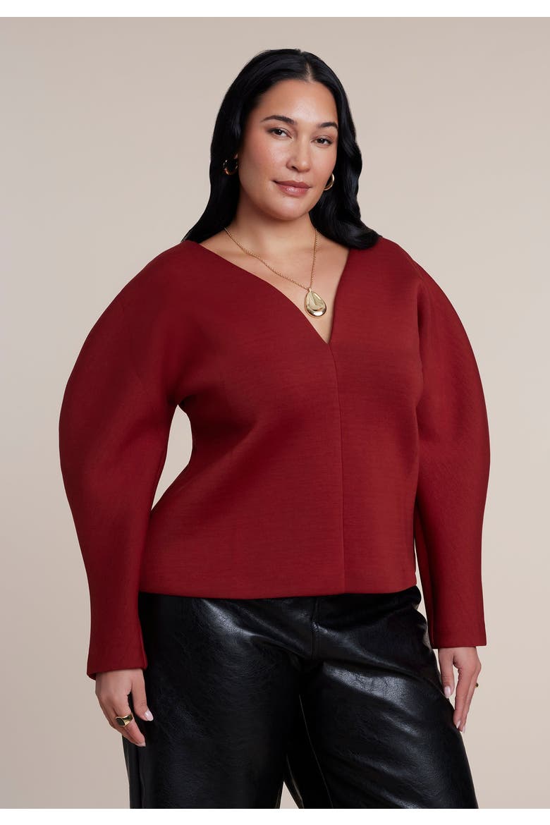 Round Sleeve V Neck Top, Alternate, color, RED DAHLIA
