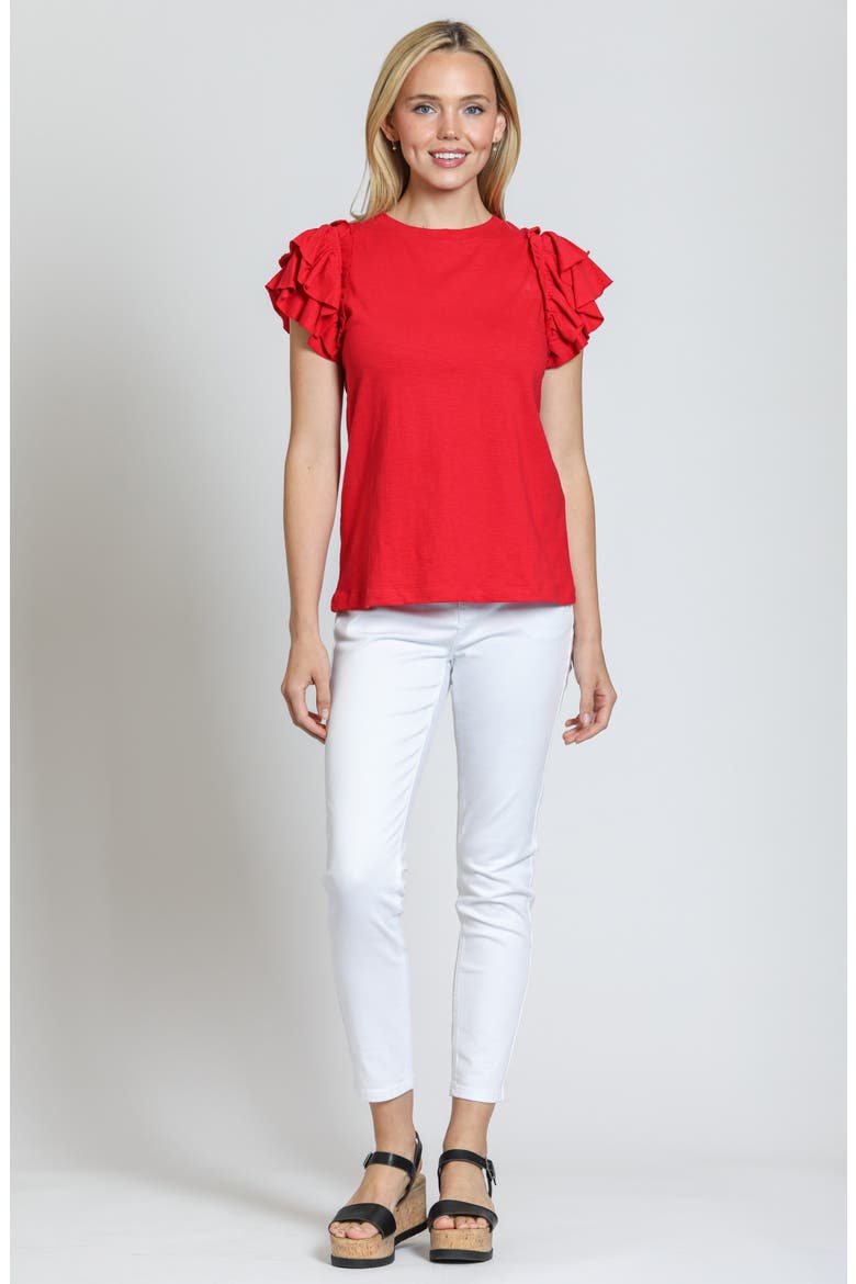 Ruffle Sleeve T-Shirt, Alternate, color, ROCCO RED
