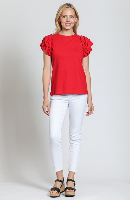 Apny Ruffle Sleeve T-shirt In Rocco Red