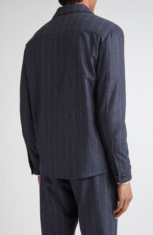 Eleventy Stripe Stretch Virgin Wool & Cashmere Overshirt In Blue