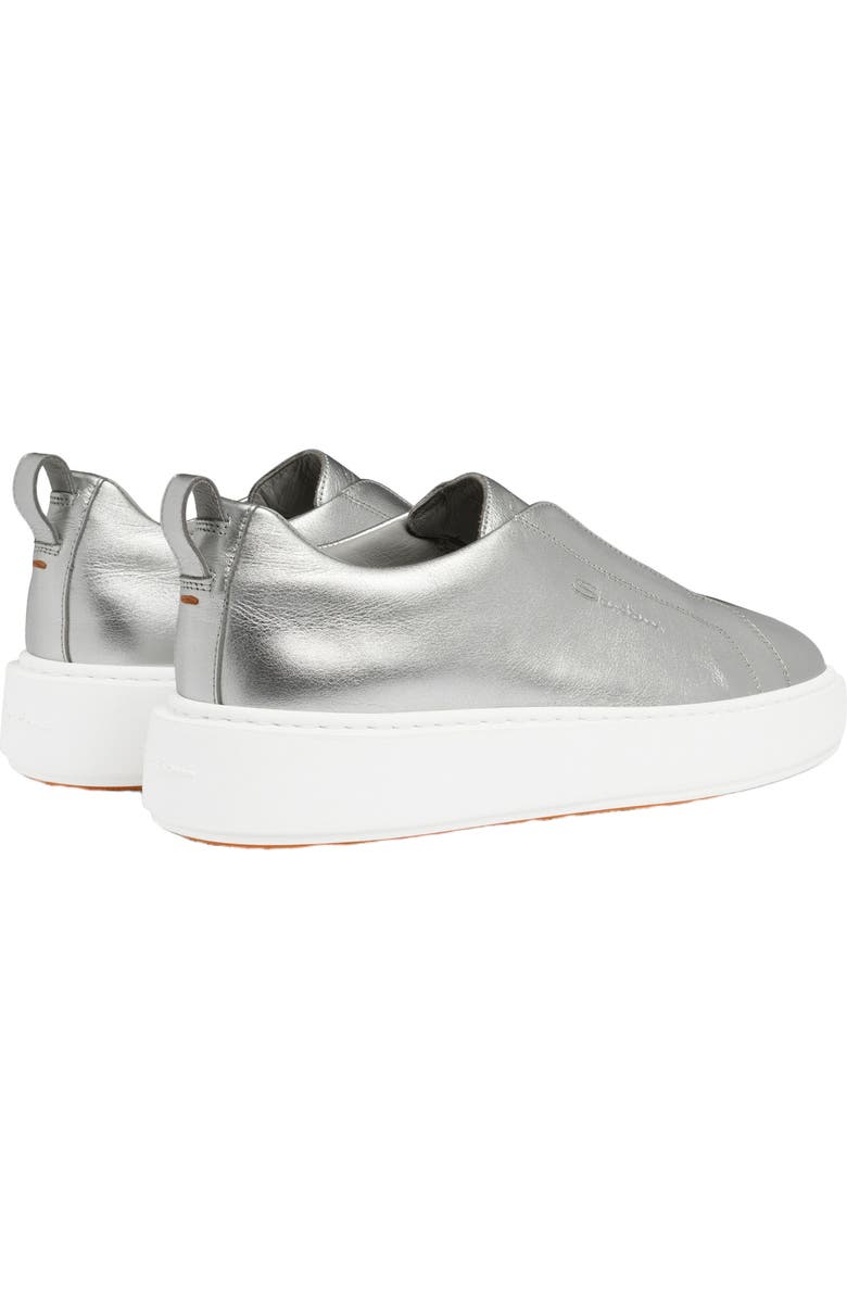 Santoni Women
s silver laminated leather slip-on sneaker, Alternate, color, Silver