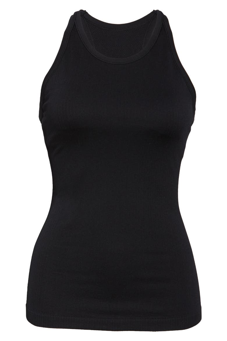 Pure Seamless Ribbed Racerback Tank, Alternate, color, BLACK