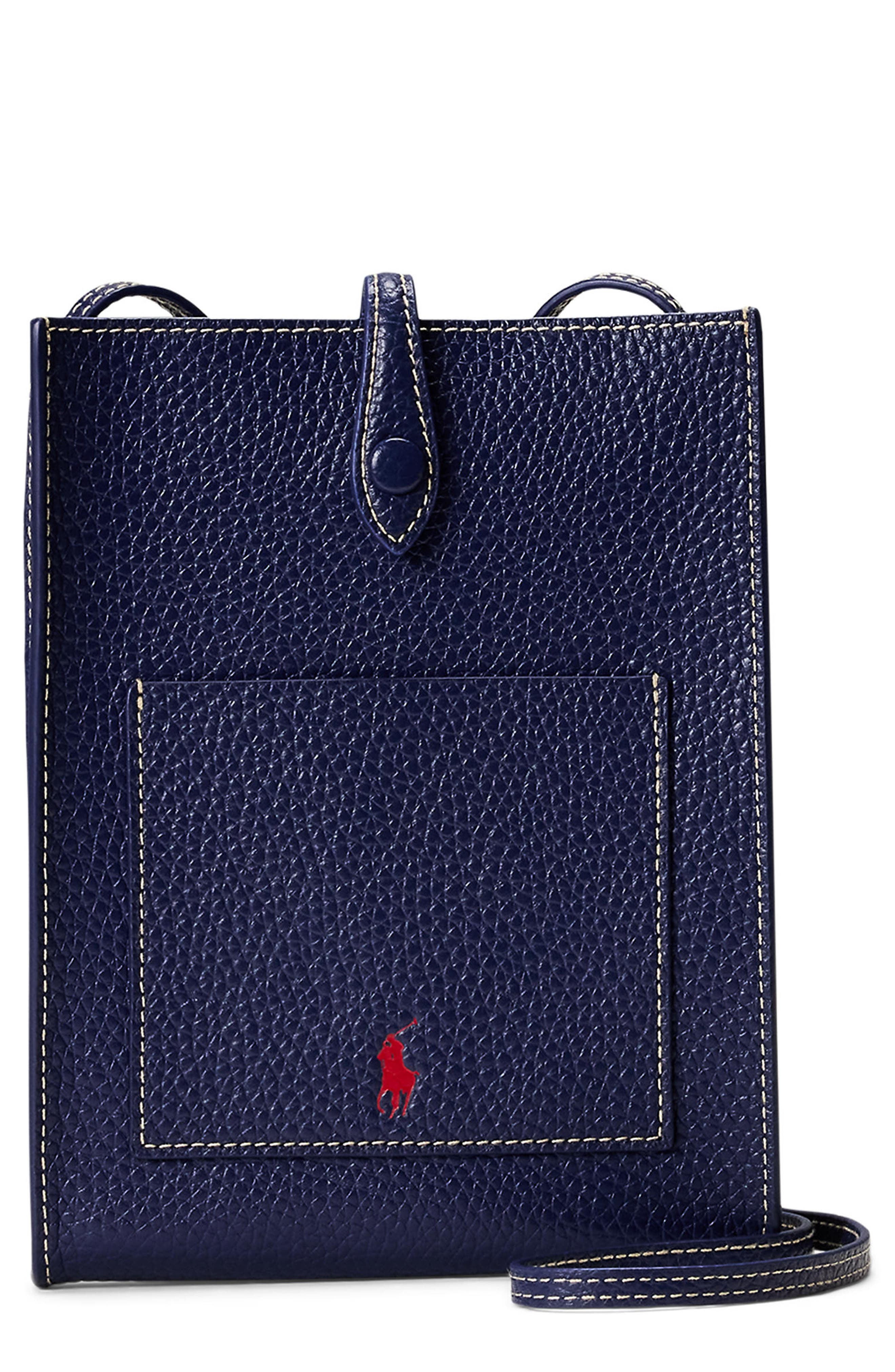 Polo Ralph Lauren Polo Play Pebble Leather Phone Crossbody Bag, Main, color, Ink