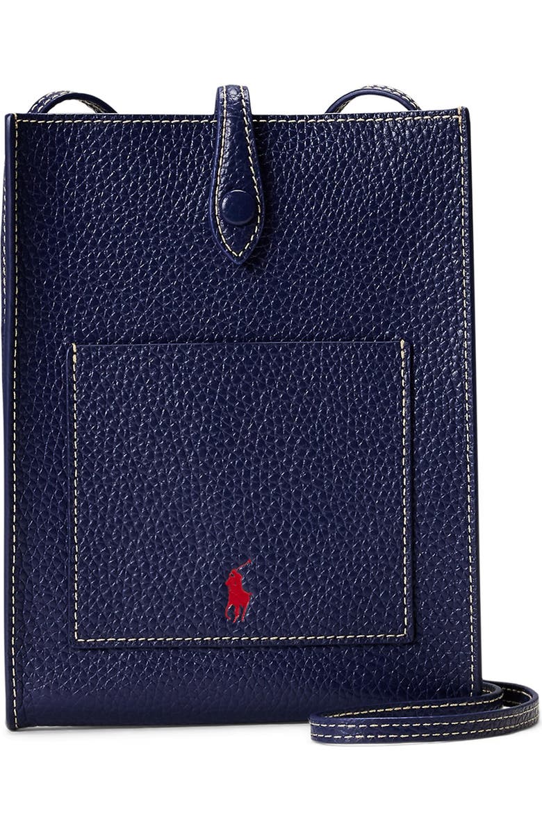 Polo Ralph Lauren Polo Play Pebble Leather Phone Crossbody Bag, Main, color, Ink