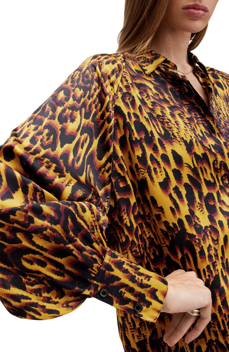 AllSaints Oana Print Button-Up Shirt, Alternate, color, Teresa Deep Yellow