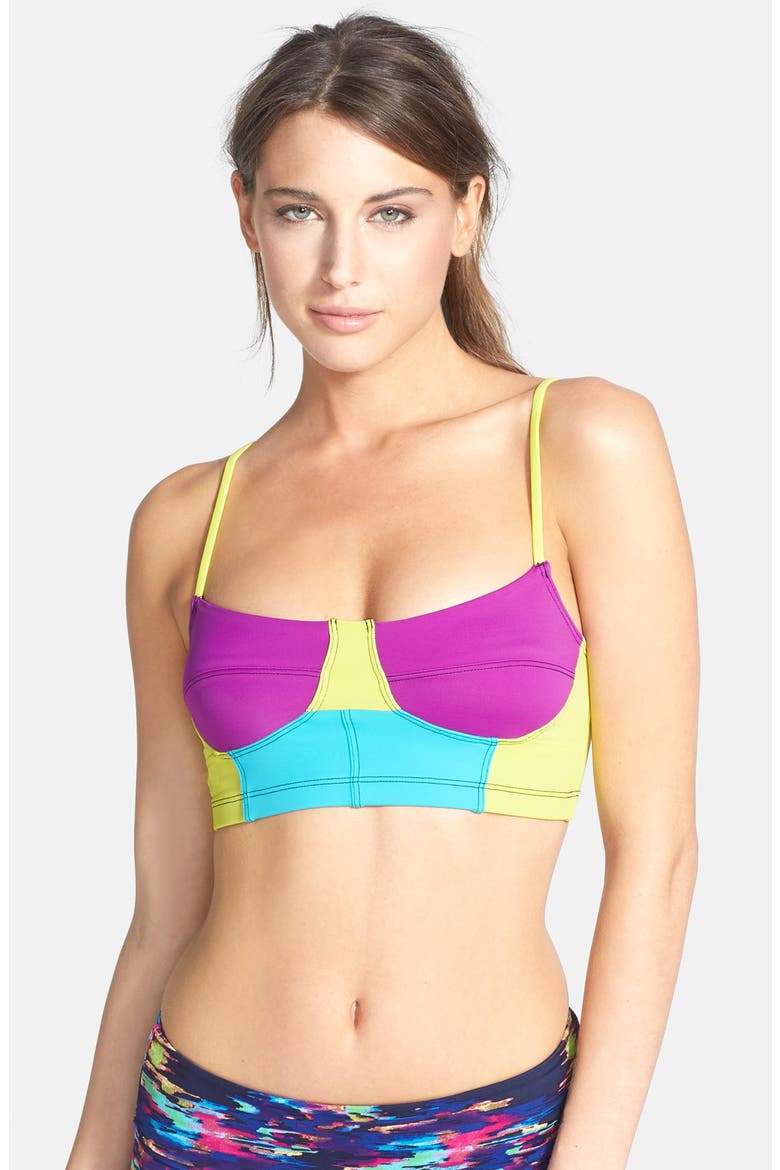 Bustier Sports Bra, Main, color, ORCHID/ TURQUOISE/ CITRON