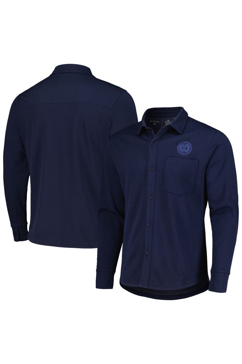 Men's Antigua Navy Philadelphia Union Streamer Diamond Button-Up Shacket, Main, color, Navy