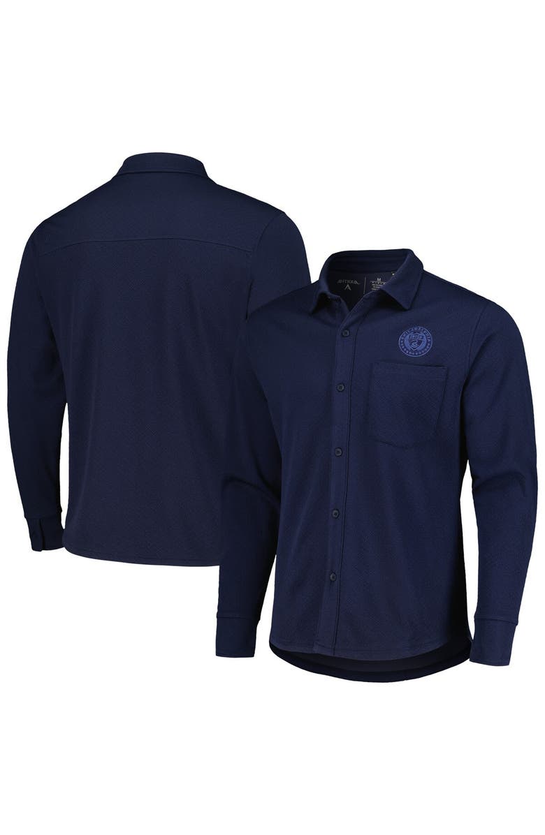 ANTIGUA Men's Antigua Navy Philadelphia Union Streamer Diamond Button-Up Shacket, Main, color, Navy