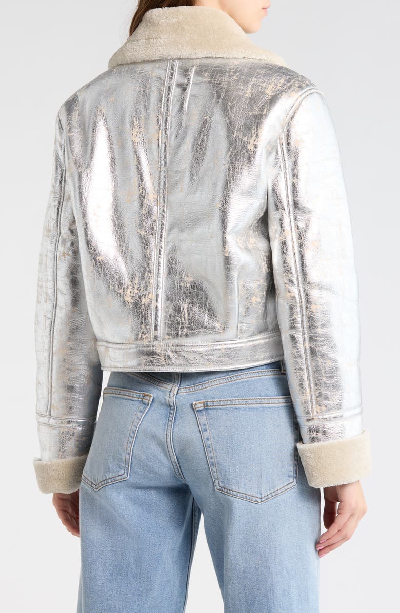 Desigual Faux Shearling Trim Faux Leather Bomber Jacket, Alternate, color, 