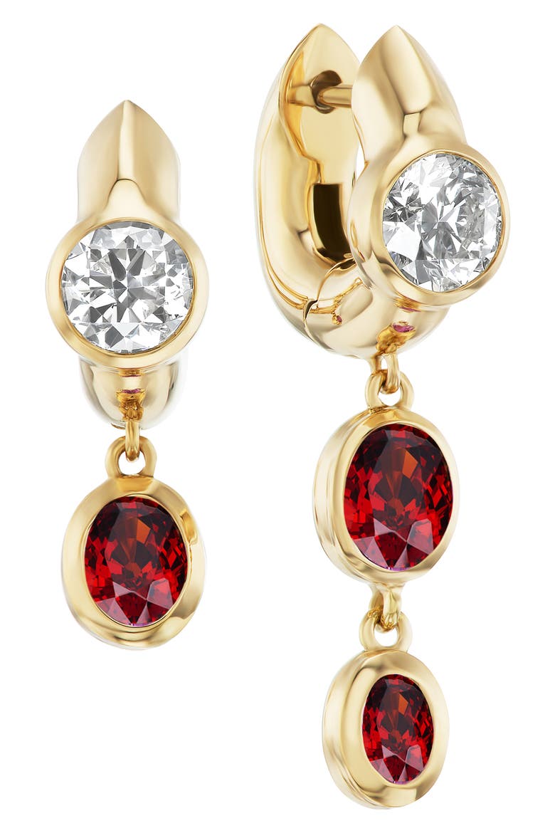 Ruby & Diamond Tusk Drop Earrings, Main, color, YELLOW GOLD