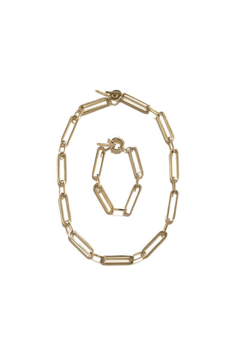 Outofoffice Paperclip Gold Chain Necklace Bracelet Set, Main, color, Gold