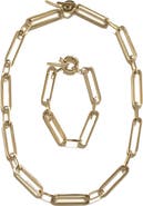 Outofoffice Paperclip Gold Chain Necklace Bracelet Set