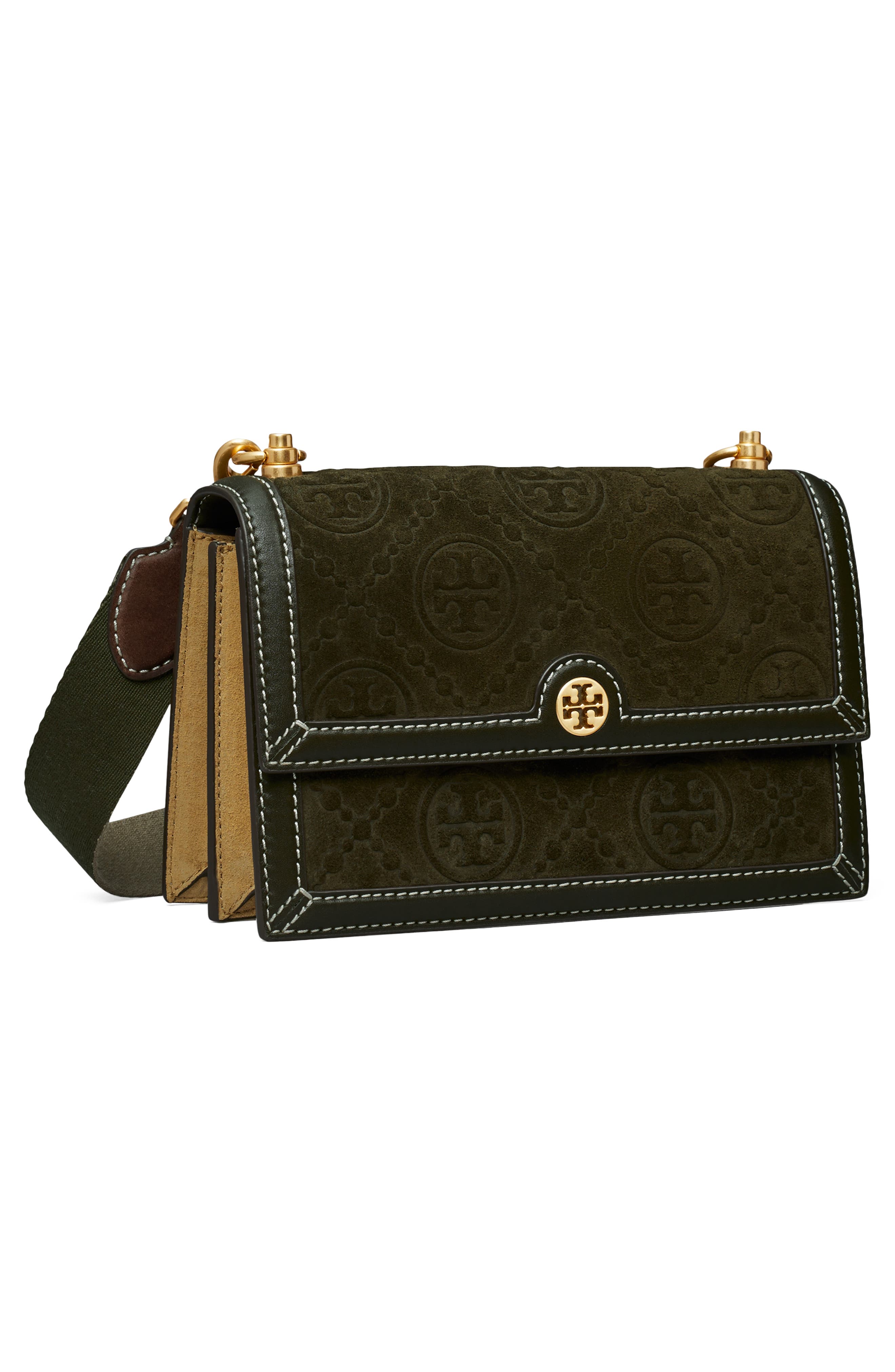 Tory Burch T Monogram Embossed Suede Small Shoulder Bag, Alternate, color, 