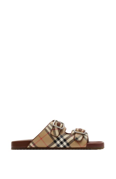Check and Leather Urchin Sandals