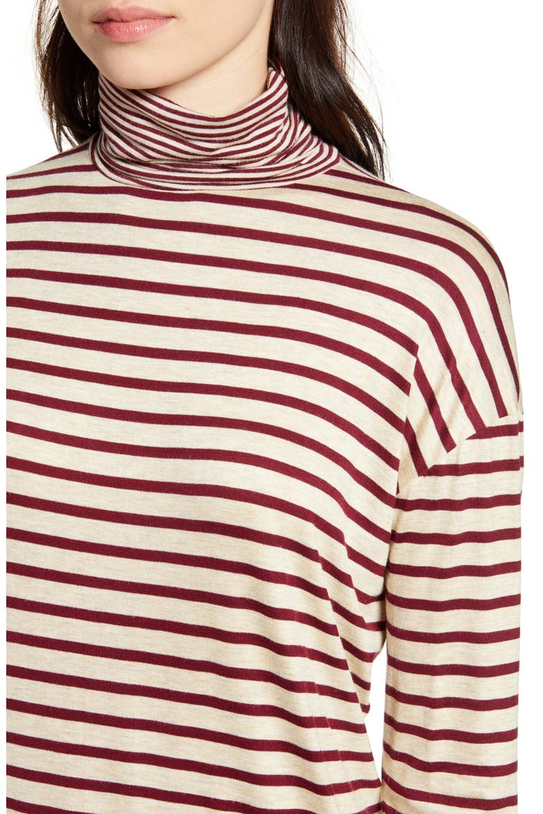 Mixed Stripe Turtleneck Top, Alternate, color, WINE/ OATMEAL