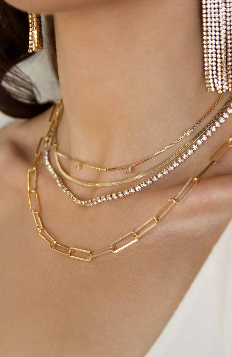 Ettika Set of 4 Crystal & Chain Link Necklaces, Alternate, color,