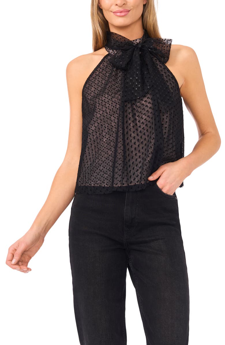 CeCe Swiss Dot Tulle Top, Main, color, Rich Black
