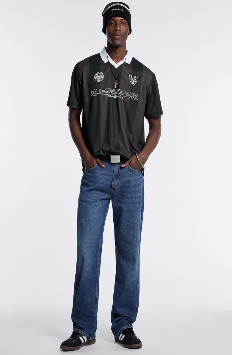 GUESS JEANS Graphic Soccer Jersey, Alternate, color, Jet Black