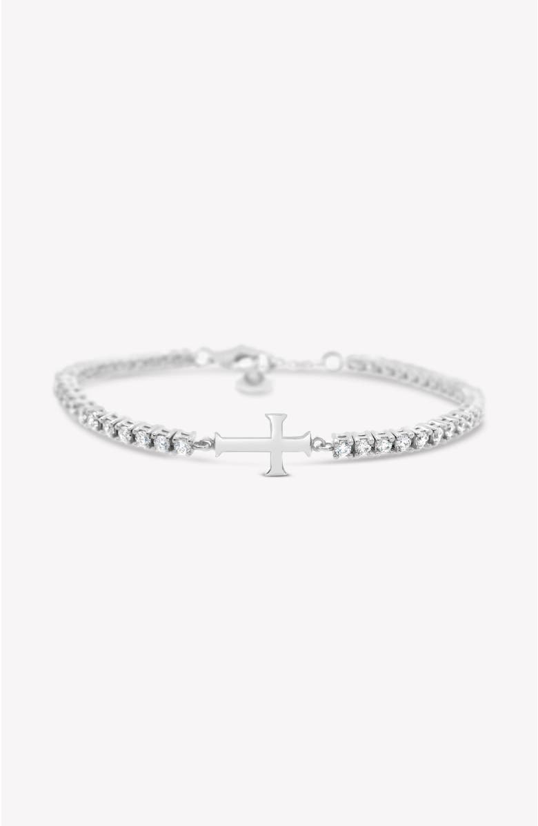 Rizen Jewelry Luminous Cross Tennis Bracelet, Main, color, Sterling Silver