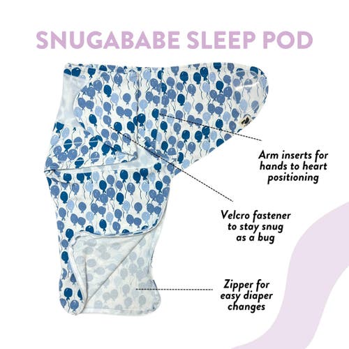 Norani Organic Snugababe Swaddle Sleep Pod With Arm Inserts In Blue Balloons