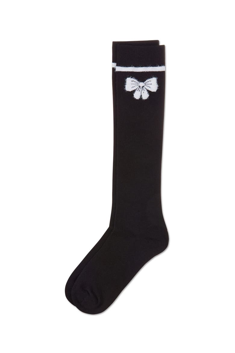 Fuzzy Bow Knee High Socks, Alternate, color, Black